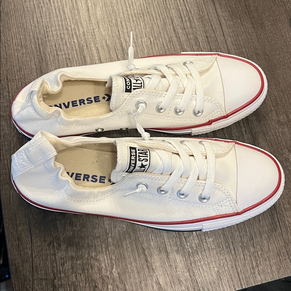Converse White Canvas Sneakers with Red Trim